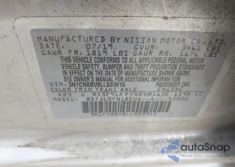 2020 Nissan Versa S 5-Speed Manual Transmission from USA, damaged, VIN 3N1CN8BV8LL803915